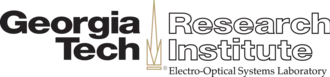 The words "Georgia Tech" in black to the left of a stylized campanile, and the words "Research Institute" in outline to the right of the stylized campanile. The words "Electro-Optical Systems Laboratory" are written below the right side of the image.