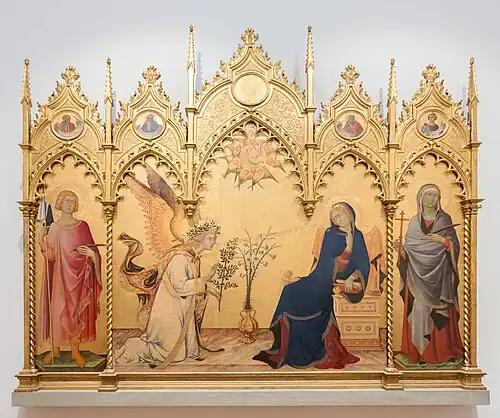 Annunciation between Saints Ansano and Margherita (1333), by Simone Martini, Uffizi Gallery, Florence.