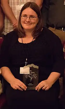 Files at Readercon in 2016, holding her Shirley Jackson Award for Best Novel