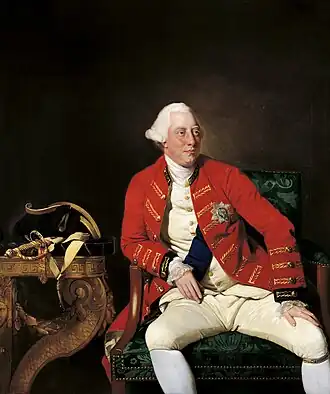Portrait of King George III with a bicorne hat on the table, Johan Zoffany, 1771.