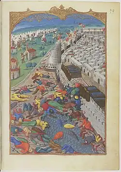 Bloody post-battle scene, The lifting of the siege of Rhodes by the Turks, f.79r.
