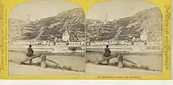 View of the village of Kaub and the castles of Gutenfels and Pfalzgrafenstein, photographed 1867/1868 by William England