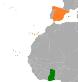 Map indicating locations of Ghana and Spain
