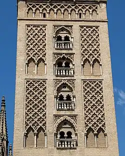 Almohad-era decoration on the east façade of the tower