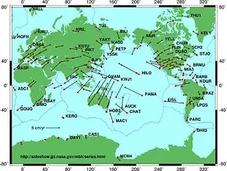 Image 46Global plate tectonic movement using GPS (from Geodesy)