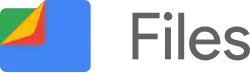 The logo contains a blue folder which is semi folded on the top-left. The fold contains distinct colors of the Google logo, namely red, green, and blue, and is folded similarly to paper.