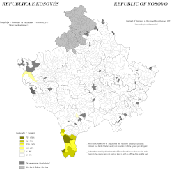 Distribution of Gorani in Kosovo by settlements