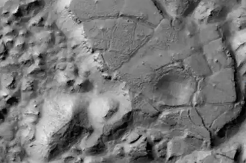 Gorgonum Chaos as seen by Mars Reconnaissance Orbiter HiRISE. Image is 4 km (2.5 mi) wide. Image in Phaethontis quadrangle.