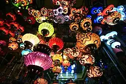 Lanterns hanging in a shop.