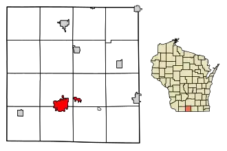 Location of Monroe in Green County, Wisconsin.