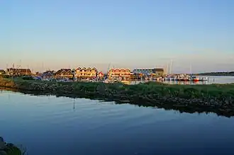 Grenaa River (Gren Å) runs through the town, with Grenaa Marina in the background