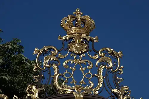 Rococo palmette (right under the crown) of the grilles from Place Stanislas, Nancy, by Jean Lamour, 1755