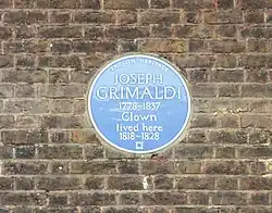 blue plaque commemorating Grimaldi