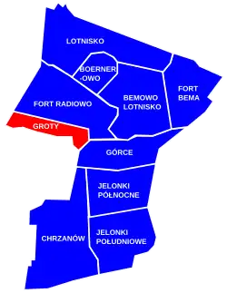 The location of the City Information System area of Groty within the district of Bemowo