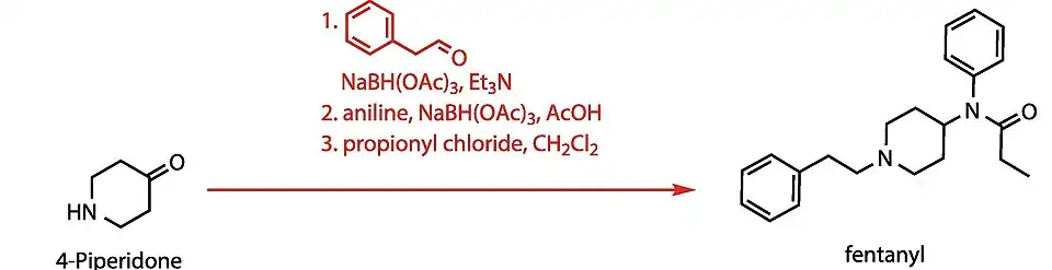 Fentanyl synthesis using the Gupta method starting from 4-piperidone