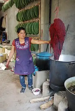 Sister demonstrating dyeing process at the workshop