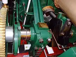 Looking down at the trunk engine of HMS Warrior (1860). The connecting rod can be seen emerging from the trunk at right.