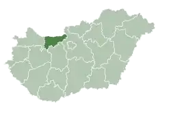 Map of Hungary highlighting Komárom-Esztergom County