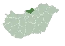 Map of Hungary highlighting Nógrád County