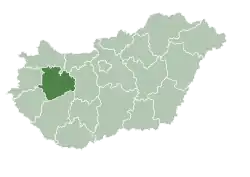 Map of Hungary highlighting Veszprém County