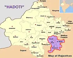 Map of the Hadoti region in Rajasthan, India