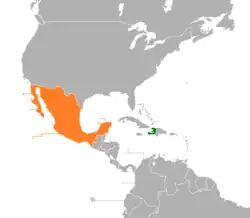 Map indicating locations of Haiti and Mexico