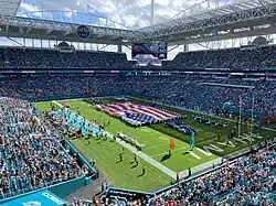 Hard Rock Stadium during the national anthem before a Miami Dolphins game