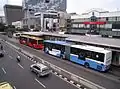 Transjakarta articulated bus fleets at Harmoni, 2016