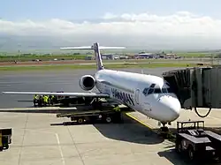 A Boeing 717 at Kahului Airport on Maui.