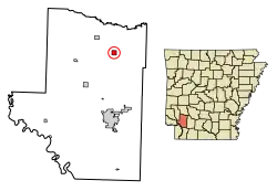 Location of Blevins in Hempstead County, Arkansas.