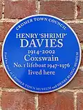 Blue plaque erected at Davies' house at New Street, Cromer