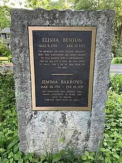 Historic marker for Elisha Benton and Jemima Barrows