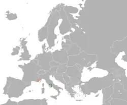 Map indicating locations of Holy See and Monaco