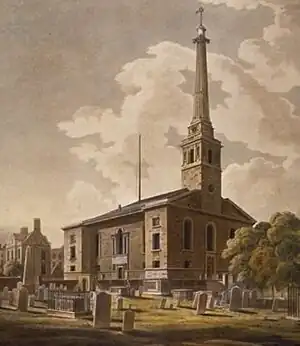 St John Horsleydown (1727–33), joint work with John James, tower by Hawksmoor, bombed in The Blitz then demolished.