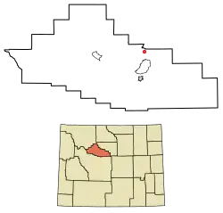 Location of Kirby in Hot Springs County, Wyoming.