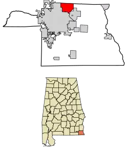 Location of Kinsey in Houston County, Alabama.