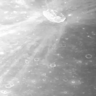 MESSENGER image showing the bright crater floor and some of the extent of the rays