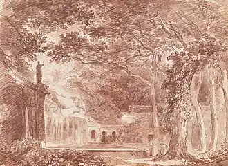 Oval Fountain in the Villa d'Este Gardens, Tivoli (1760), 32.7 x 45 cm., National Gallery of Art