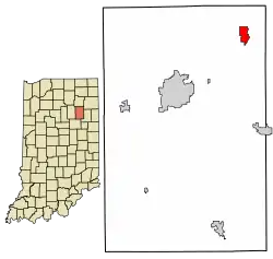 Location of Roanoke in Huntington County, Indiana.