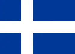 A former flag which never became official, known as Hvítbláinn ("the white-blue"), in use by Icelandic republicans around 1900. A very similar design has subsequently been adopted as the flag of Shetland.