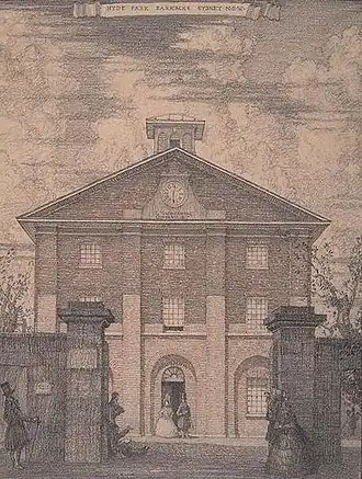 Hyde Park Barracks, designed by Francis Greenway; Old Colonial Georgian style; drawing by William Hardy Wilson in 1914