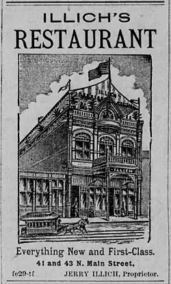 Illich's Restaurant ad from March 1890
