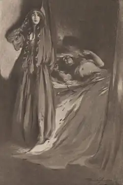 Urience dying in bed after being struck with Excalibur by Mogane