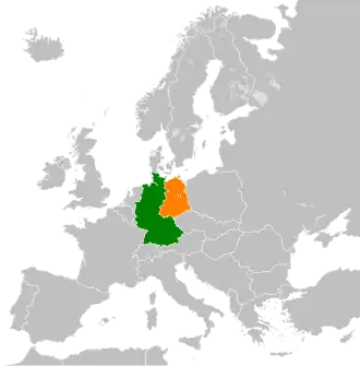 Map indicating locations of West Germany and East Germany