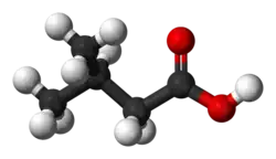Ball-and-stick model of 3-methylbutanoic acid