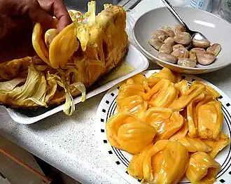Jackfruit being prepared for consumpution