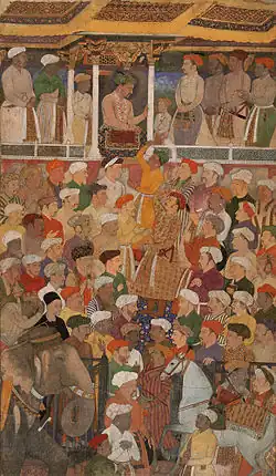 Jahangir in Darbar, from the Jahangir-nama, c. 1620. Gouache on paper.