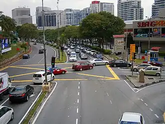 Jalan Kemajuan Subang facing Northwest at the three-way intersection near Subang Parade