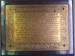 Memorial to James Barlow in Edgworth Methodist Church.