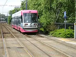 Tram 09 in silver and magenta livery in 2008